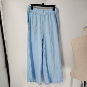 Vineyard Vines pull on Wide Leg Pants 100% Linen Womens Size Small Blue oversize